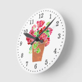 Rot und Rosa Geranien in Pot Floral Runde Wanduhr (Winkel)