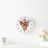 Rot und Rosa Geranien in Pot Floral Runde Wanduhr (Zuhause)