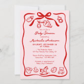 Rot und rosa handgezogene Doodle Whimsical Baby Du Einladung (Vorderseite)