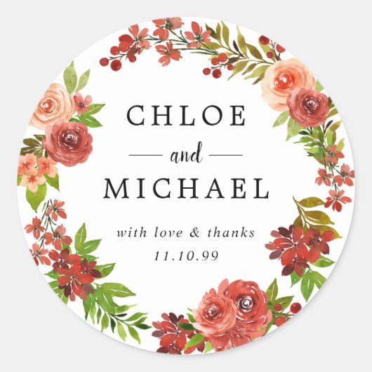 Rot und Rosa Hochzeit im Herbst Vielen Dank für Ih Runder Aufkleber (Vorderseite)