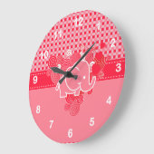 Rot und Rosa Kariert mit Baby Elephant Große Wanduhr (Winkel)
