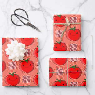 Rot und Rosa Kariertes Tomatenzartmuster Geschenkpapier Set