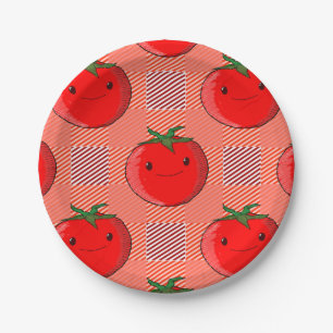 Rot und Rosa Kariertes Tomatenzartmuster Pappteller