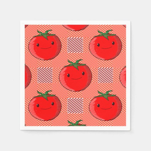 Rot und Rosa Kariertes Tomatenzartmuster Serviette (Vorderseite)