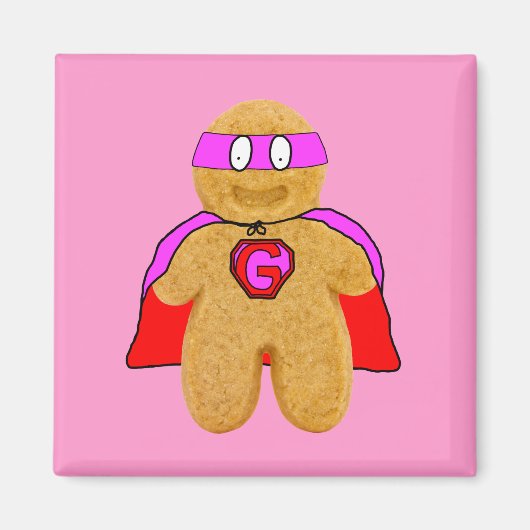 Rot und Rosa Lebkuchen Mann Superhelden Magnet (Vorne)