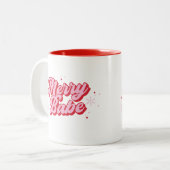 Rot und Rosa Merbabe mit Schneeflocken Zweifarbige Tasse (Vorderseite Links)