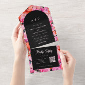 Rot und rosa Mohnblume Dunkler QR Code Hochzeit im All In One Einladung (Abreißen)