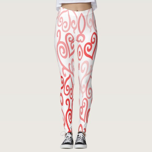Rot und Rosa Ombre Herzmuster Leggings (Vorderseite)
