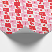 Rot und Rosa Raute Paw Print & Heart Pattern Geschenkpapier (Ecke)
