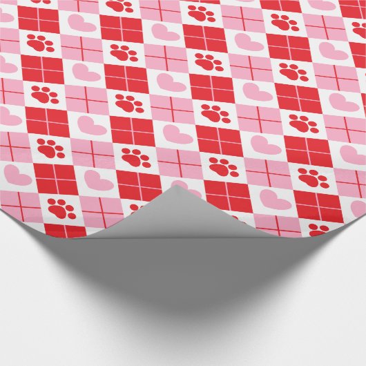 Rot und Rosa Raute Paw Print & Heart Pattern Geschenkpapier (Ecke)
