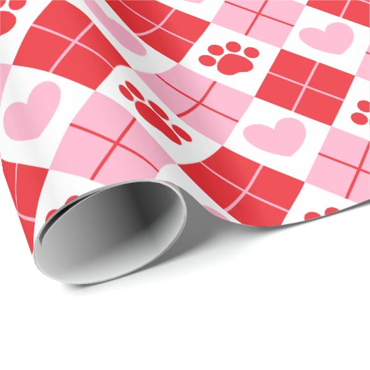 Rot und Rosa Raute Paw Print & Heart Pattern Geschenkpapier (Rolleneckpunkt)