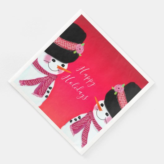 Rot und Rosa Schneemann Serviette (Ecke)