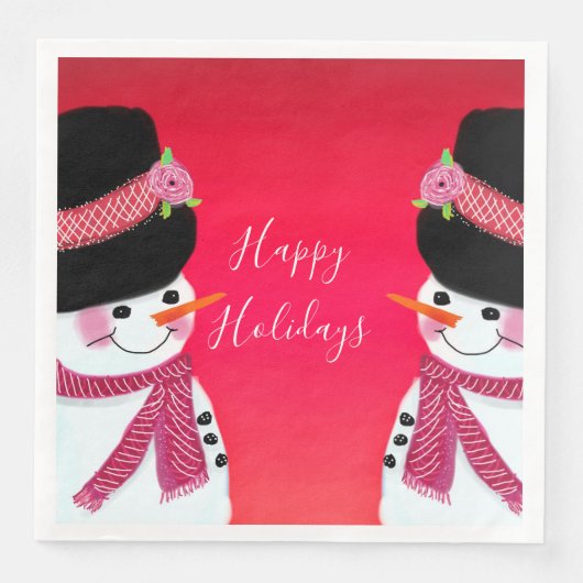 Rot und Rosa Schneemann Serviette (Vorderseite)