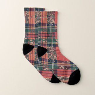 Rot und Rosa Schottische Sakura Modernes Tartan Socken
