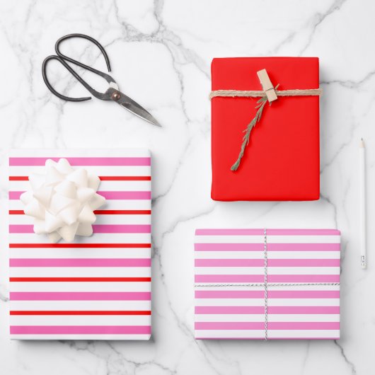 Rot und Rosa Streifen Geschenkpapier Set (Vorderseite)