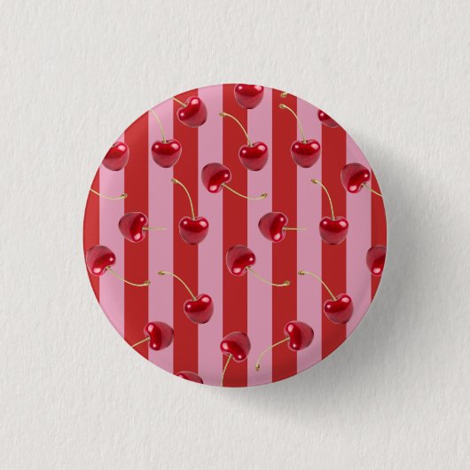 Rot und rosa Streifendesign mit Kirschen Button (Vorderseite)