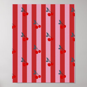 Rot und rosa Streifendesign mit Kirschen Karte Poster