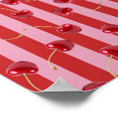 Rot und rosa Streifendesign mit Kirschen Poster (Ecke)