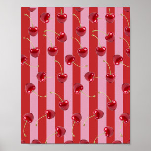 Rot und rosa Streifendesign mit Kirschen Poster