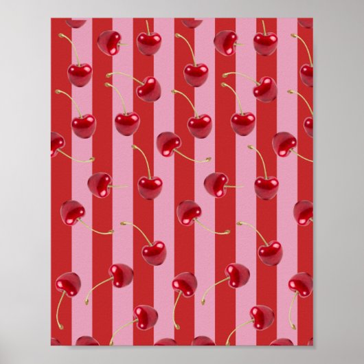 Rot und rosa Streifendesign mit Kirschen Poster (Vorne)