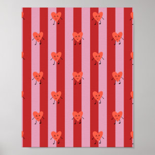 Rot und rosa Streifendesign mit süßen kleinen Herz Poster