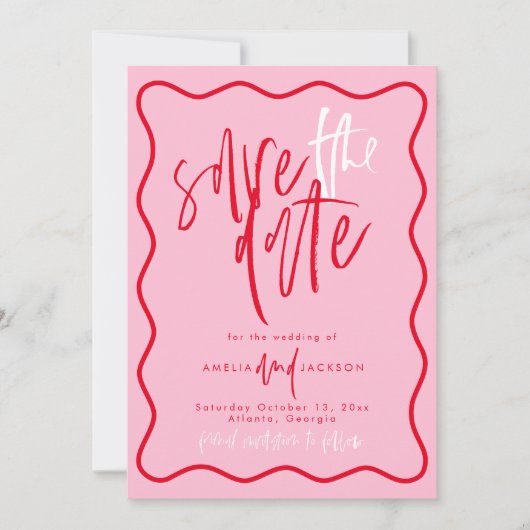 Rot und Rosa Welle Save the Date Einladung (Vorderseite)