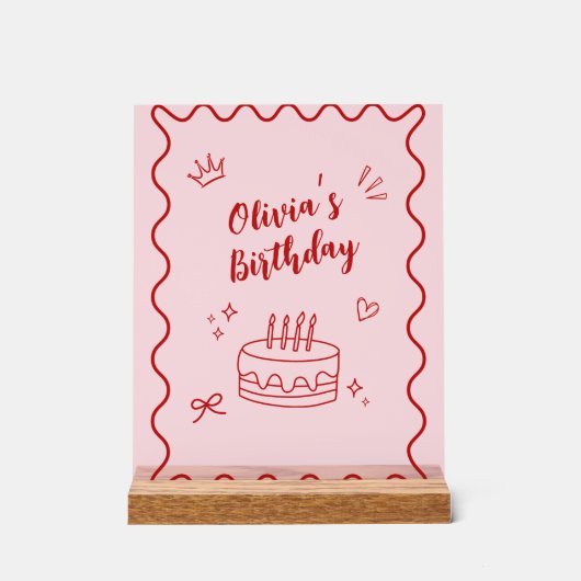 Rot und Rosa zum Geburtstag Acrylschild (Vorderseite)