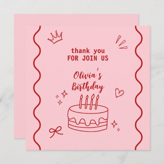 Rot und Rosa zum Geburtstag Dankeskarte (Vorne/Hinten)