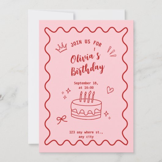 Rot und Rosa zum Geburtstag Einladung (Vorderseite)