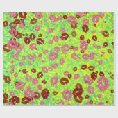 Rot und Rose küssen grün Geschenkpapier (Flach)