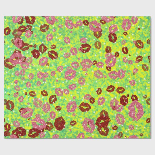 Rot und Rose küssen grün Geschenkpapier (Flach)