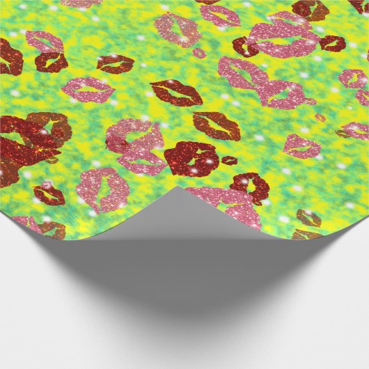 Rot und Rose küssen grün Geschenkpapier (Ecke)