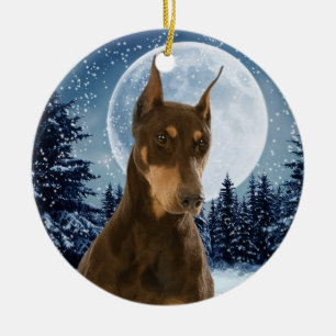 Rot und Rost-Dobermann-Weihnachtsverzierung Keramikornament