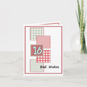 Rot und Sage Dots und Gingham - 16. Geburtstag Karte