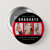 Rot und Schwarz-Abschluss-FotoCollage benutzerdefi Button (Vorne & Hinten)