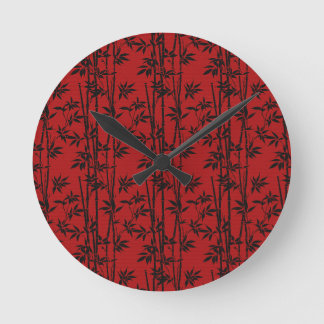 Rot und Schwarz Bamboo Runde Wanduhr