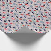 Rot und Schwarz, blaue Blätter auf Rosa Geschenkpapier (Ecke)