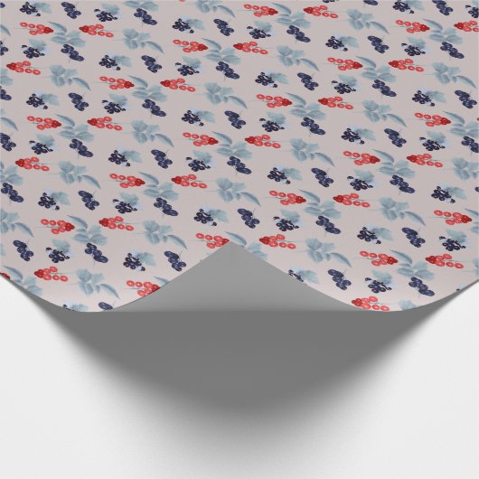 Rot und Schwarz, blaue Blätter auf Rosa Geschenkpapier (Ecke)