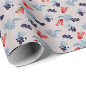 Rot und Schwarz, blaue Blätter auf Rosa Geschenkpapier (Rolleneckpunkt)