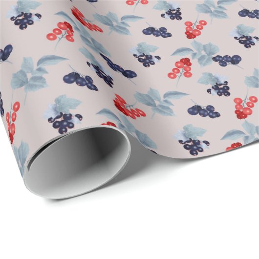 Rot und Schwarz, blaue Blätter auf Rosa Geschenkpapier (Rolleneckpunkt)