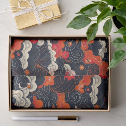 Rot und Schwarz-Blütenorientalisch Seidenpapier (Geschenk)