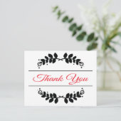 Rot und Schwarz Blütenrahmen Danke Postcard Postkarte (Stehend Vorderseite)