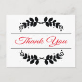 Rot und Schwarz Blütenrahmen Danke Postcard Postkarte (Vorderseite)
