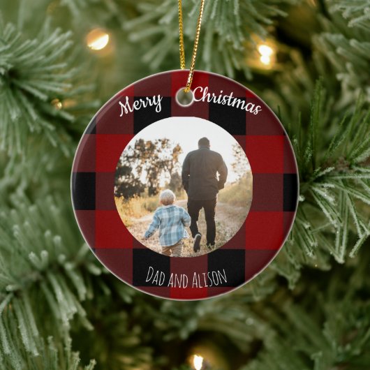 Rot und Schwarz Buffalo Kariert Ein Foto Keramik Ornament (Baum)