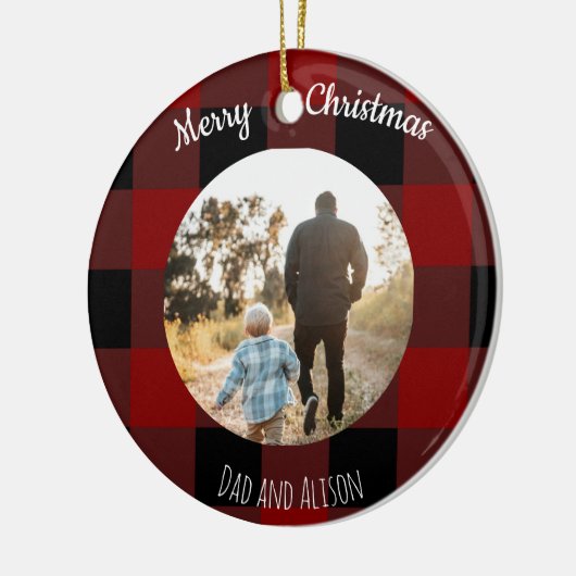 Rot und Schwarz Buffalo Kariert Ein Foto Keramik Ornament (Links)