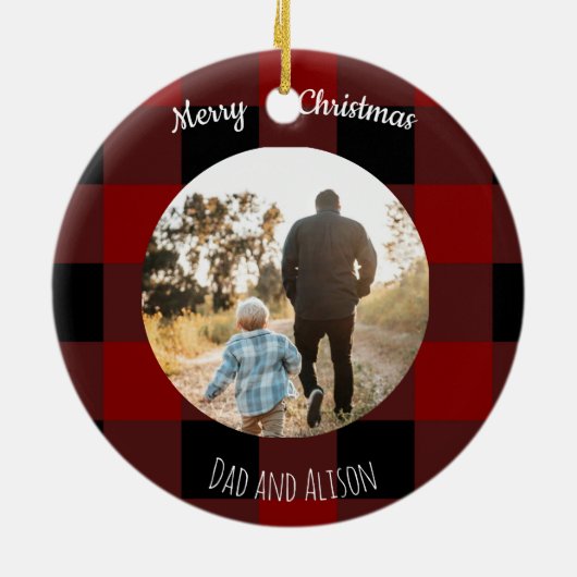 Rot und Schwarz Buffalo Kariert Ein Foto Keramik Ornament (Hinten)