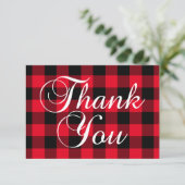 Rot und Schwarz Buffalo Kariert Elegante Kalligraf Dankeskarte (Stehend Vorderseite)