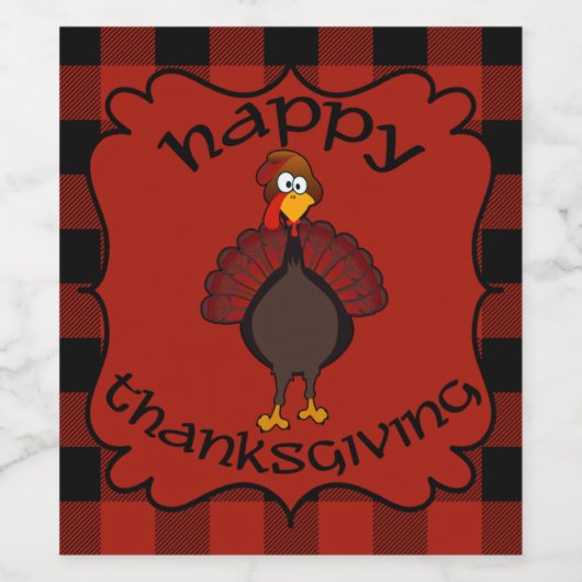 Rot und Schwarz Buffalo Kariert | Glückliches Ernt Weinetikett (Einzelnes Label)