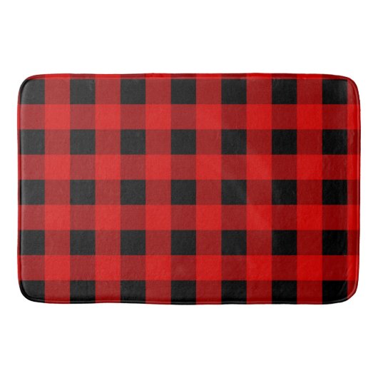 Rot und Schwarz Buffalo Kariert Holiday Gingham Badematte (Vorderseite)