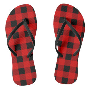 Rot und Schwarz Buffalo Kariert Holiday Gingham Badesandalen